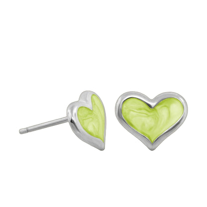Heart Enamel Stud Earrings pair in lime green enamel with silver borders by Lauren G Adams on Tampa Home & Garden Store