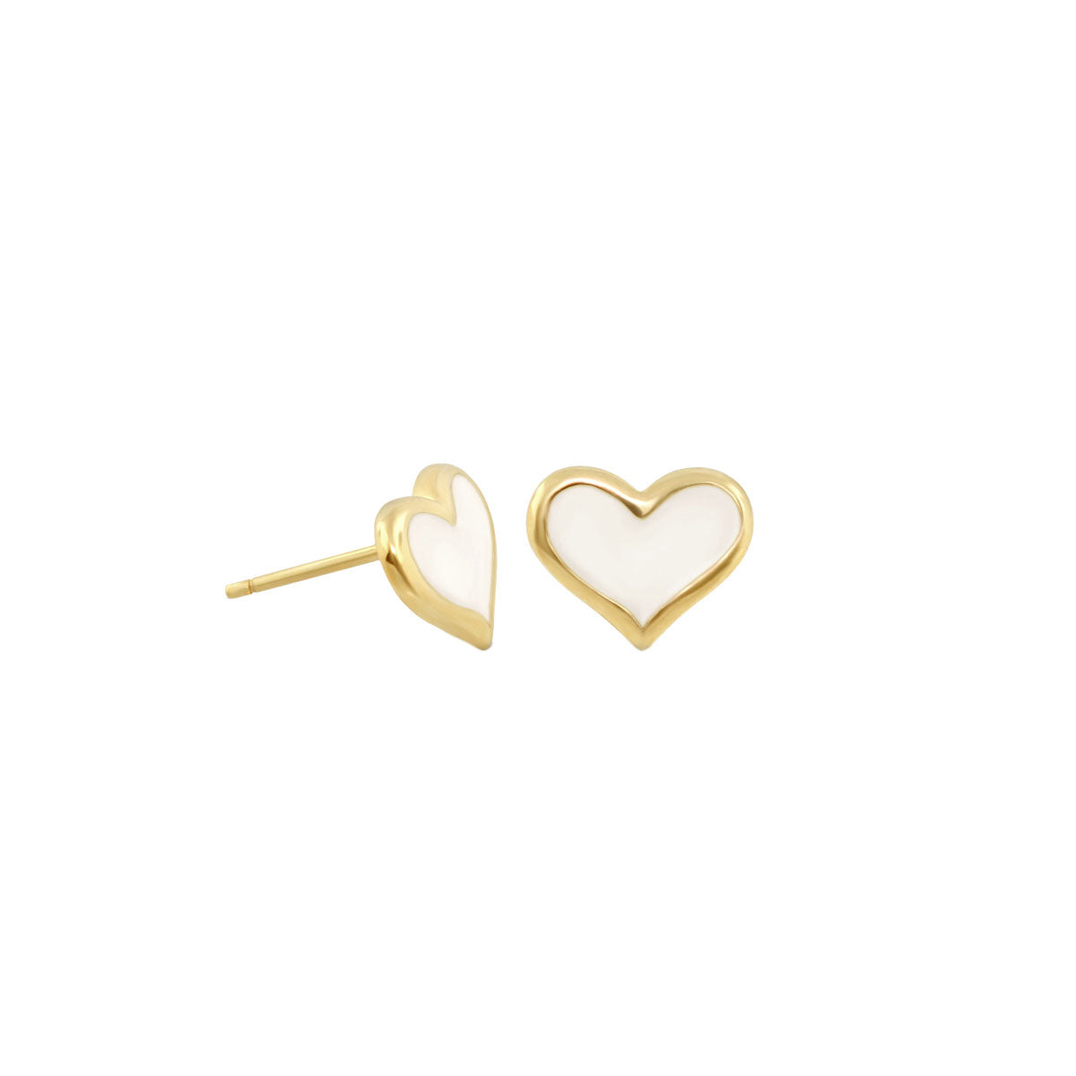 Heart Enamel Stud Earrings by Lauren G Adams, gold-tone with white enamel hearts on Tampa Home & Garden Store