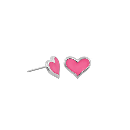 Heart Enamel Stud Earrings pair in pink with silver-tone setting by Lauren G Adams on Tampa Home & Garden Store