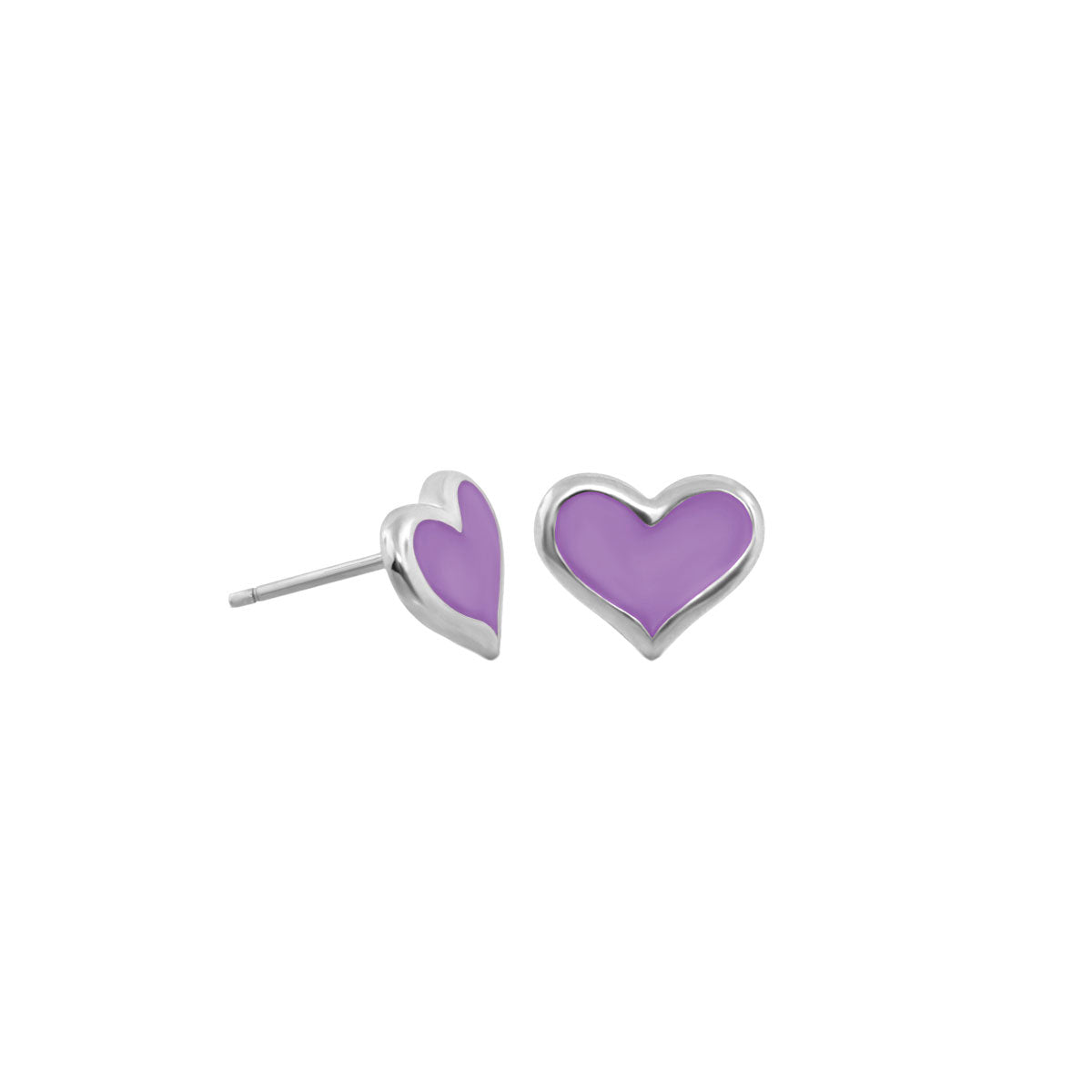 Lauren G Adams Heart Enamel Stud Earrings, purple enamel hearts with silver-tone setting, pair on Tampa Home & Garden Store