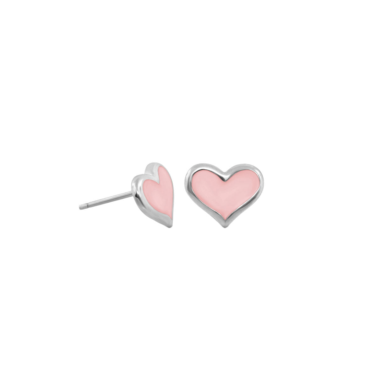 Heart Enamel Stud Earrings by Lauren G Adams, pink enamel hearts with silver-tone setting on Tampa Home & Garden Store