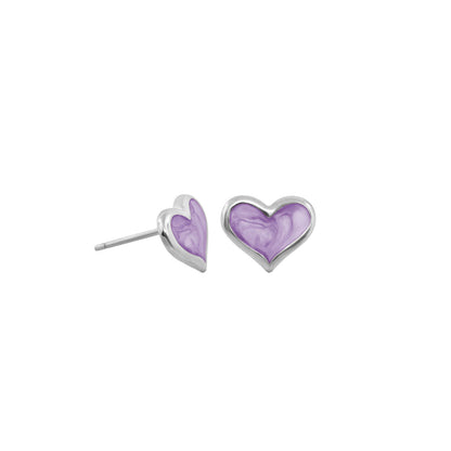 Heart enamel stud earrings, purple enamel, silver-tone, Lauren G Adams pair on Tampa Home & Garden Store