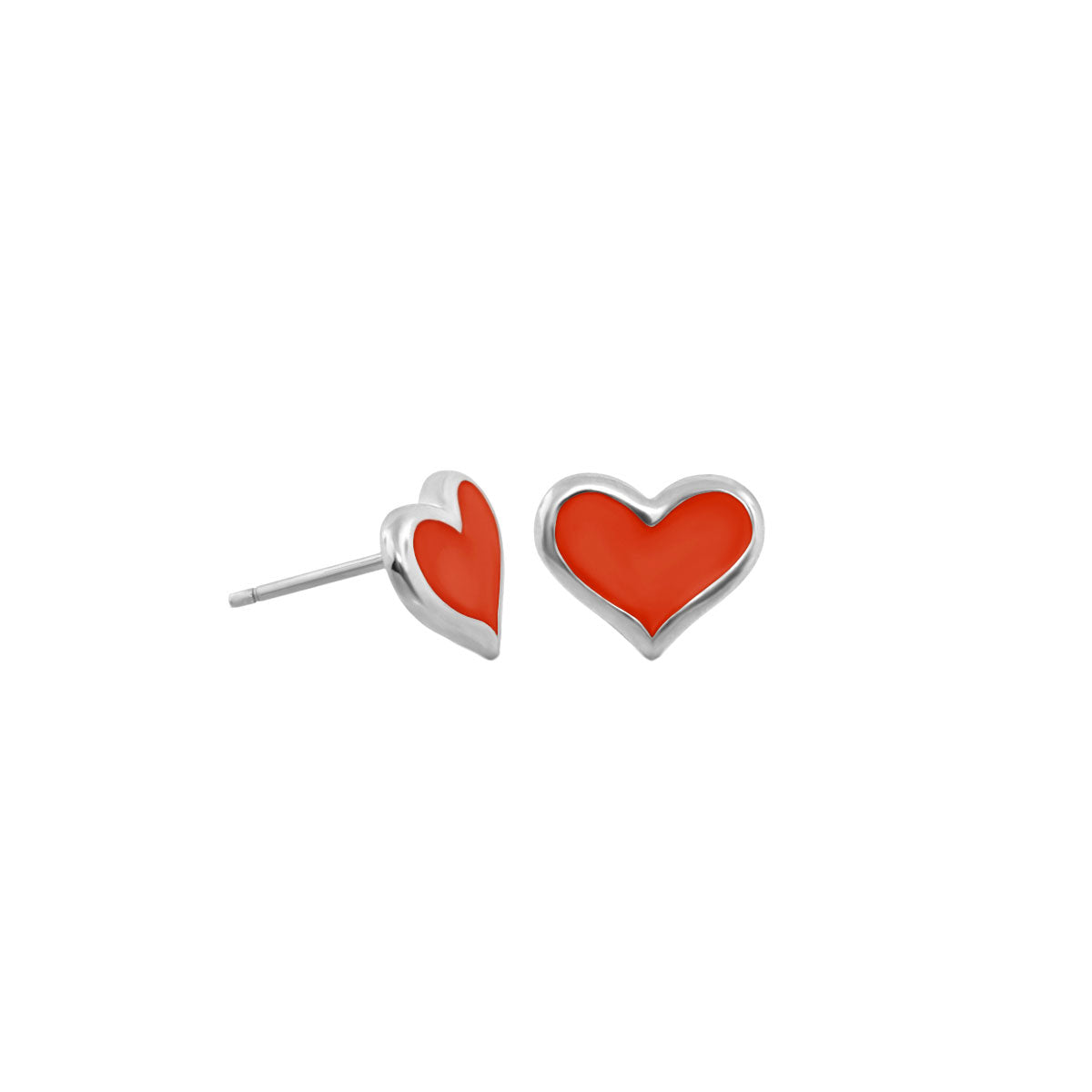 Heart Enamel Stud Earrings pair, red enamel hearts in silver-tone setting, Lauren G Adams on Tampa Home & Garden Store
