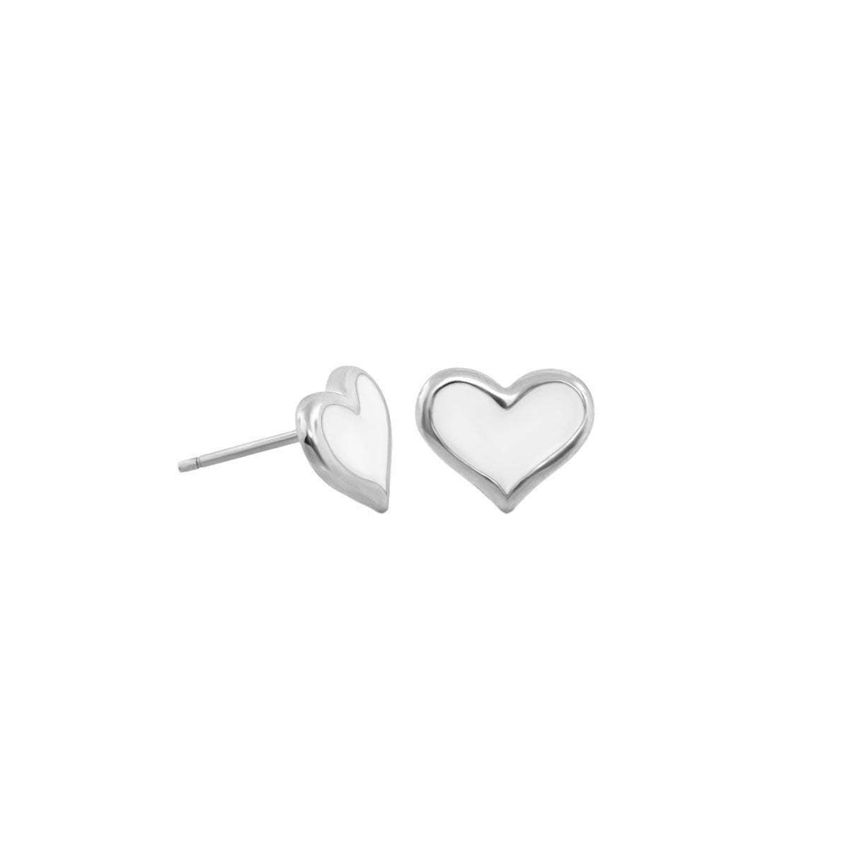 Heart enamel stud earrings pair in silver-tone metal with white enamel for Girl's Collection on Tampa Home & Garden Store