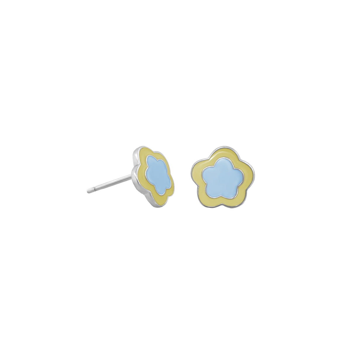 .925 Girls Daisy Earrings pair by Lauren G Adams, sterling posts, blue center with yellow petals on Tampa Home & Garden Store