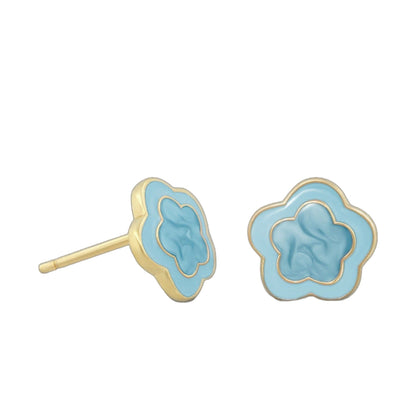.925 Girls Daisy Earrings blue enamel petals with gold-tone trim pair on Tampa Home & Garden Store