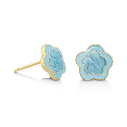 .925 Girls Daisy Earrings Lauren G Adams, turquoise blue enamel with gold trim, two earrings on Tampa Home & Garden Store