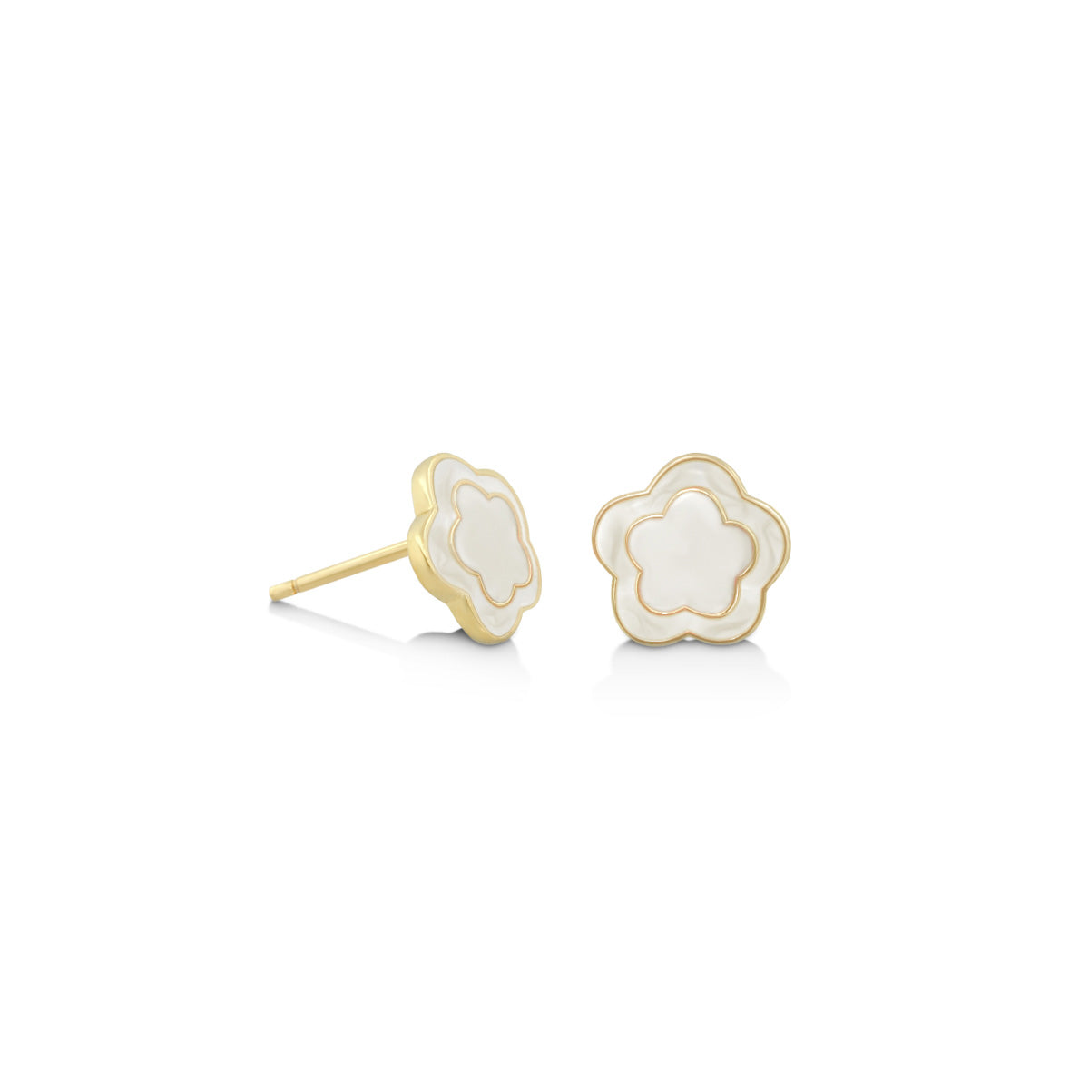 Lauren G Adams .925 Daisy earrings, gold-tone flower studs with white enamel petals on Tampa Home & Garden Store