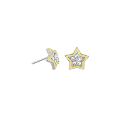 Children's Pave Star Earrings, silver-tone with yellow enamel and pavé crystals, Lauren G Adams on Tampa Home & Garden Store