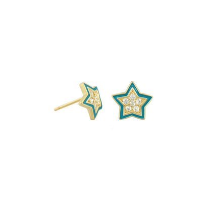 Children's Pave Star Earrings pair, gold-tone studs with teal enamel stars Lauren G Adams on Tampa Home & Garden Store