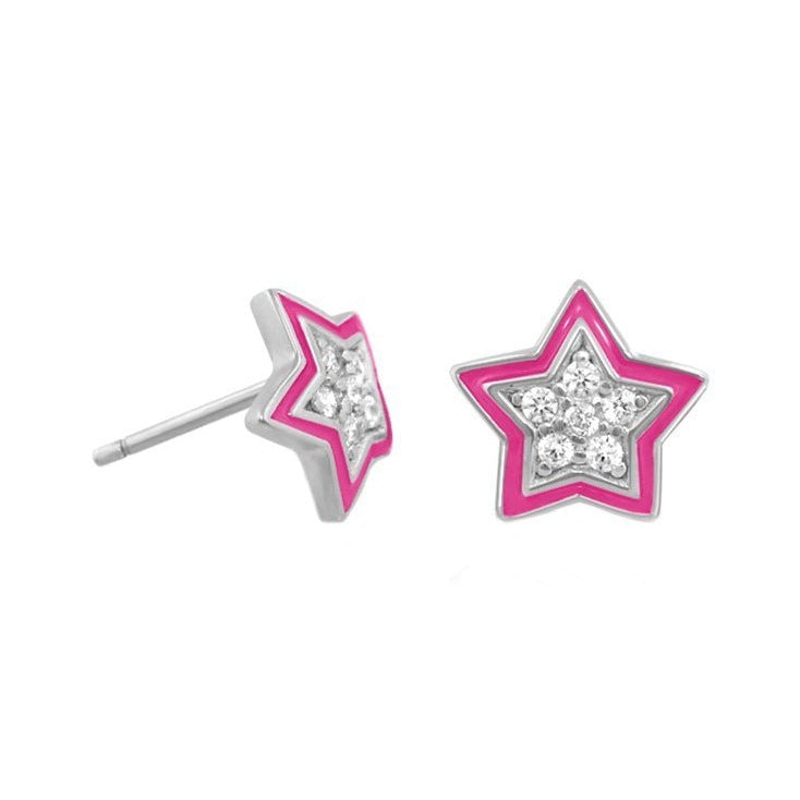 Children's pave star earrings by Lauren G Adams, pink enamel star with crystals, pair on Tampa Home & Garden Store
