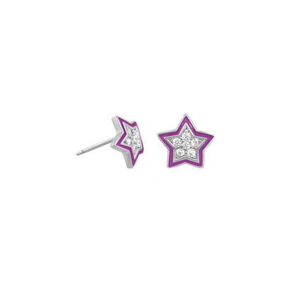 Children's Pave Star Earrings pair by Lauren G Adams, purple star outline with clear pavé on Tampa Home & Garden Store