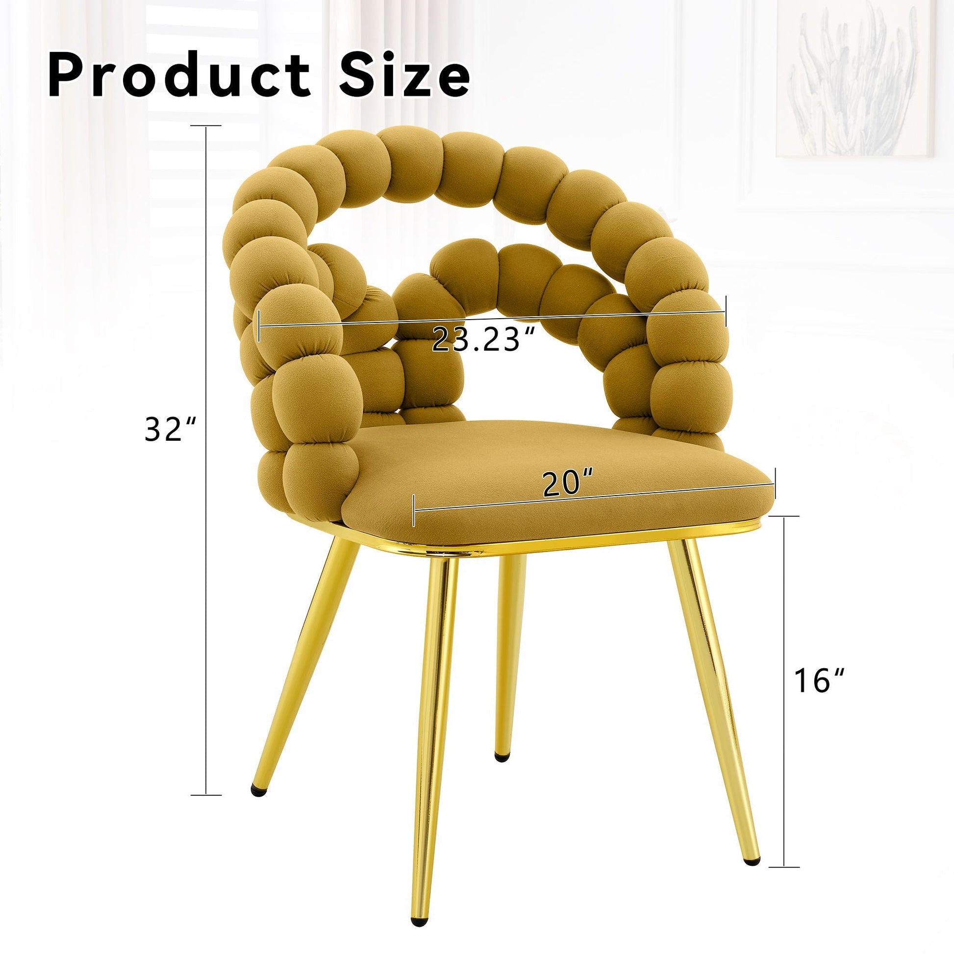 Puffy Bubble Ball Chain Dining Chair Set in mustard yellow with gold legs by HouseOfZazla on Tampa Home & Garden Store
