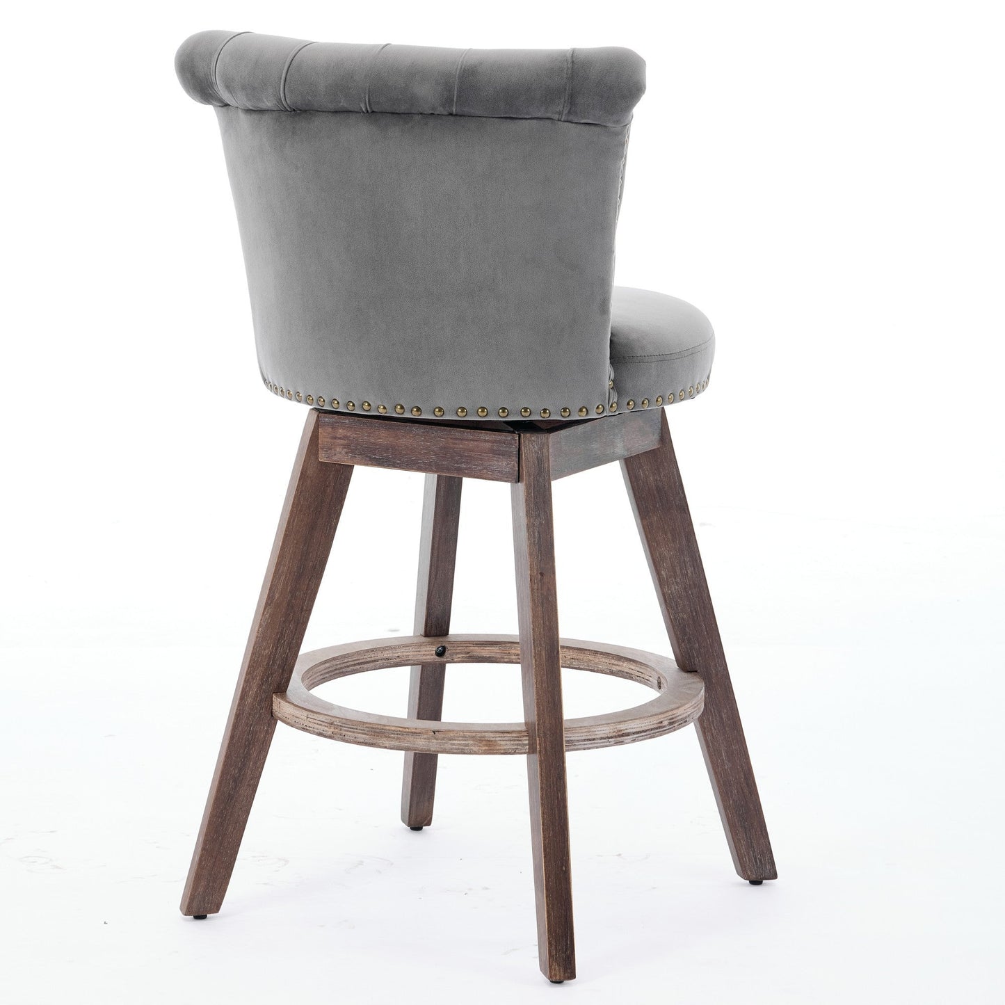 26in counter height bar stools set of 2 in gray velvet upholstery with brass nailhead trim on Tampa Home & Garden Store