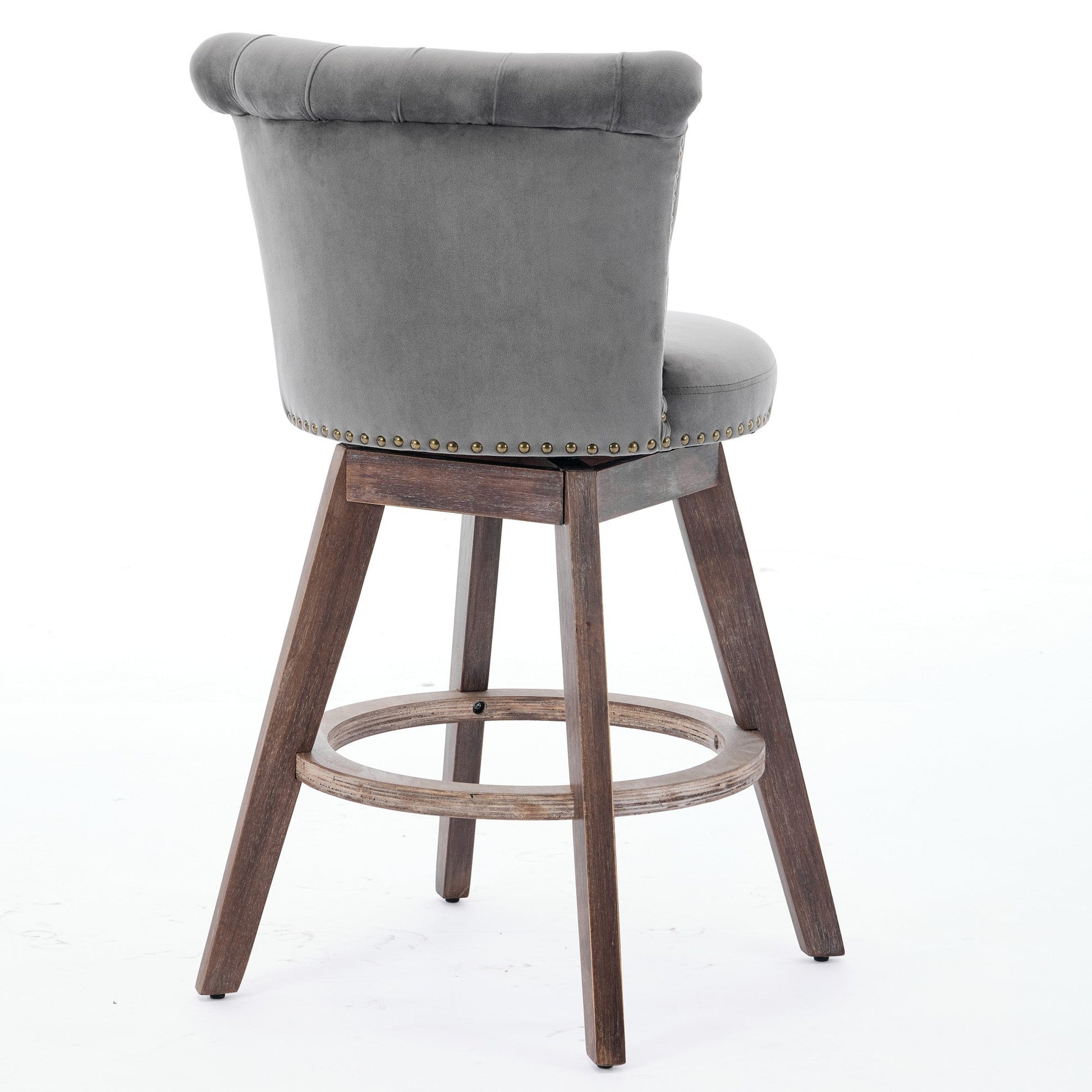26in counter height bar stools set of 2 in gray velvet upholstery with brass nailhead trim on Tampa Home & Garden Store