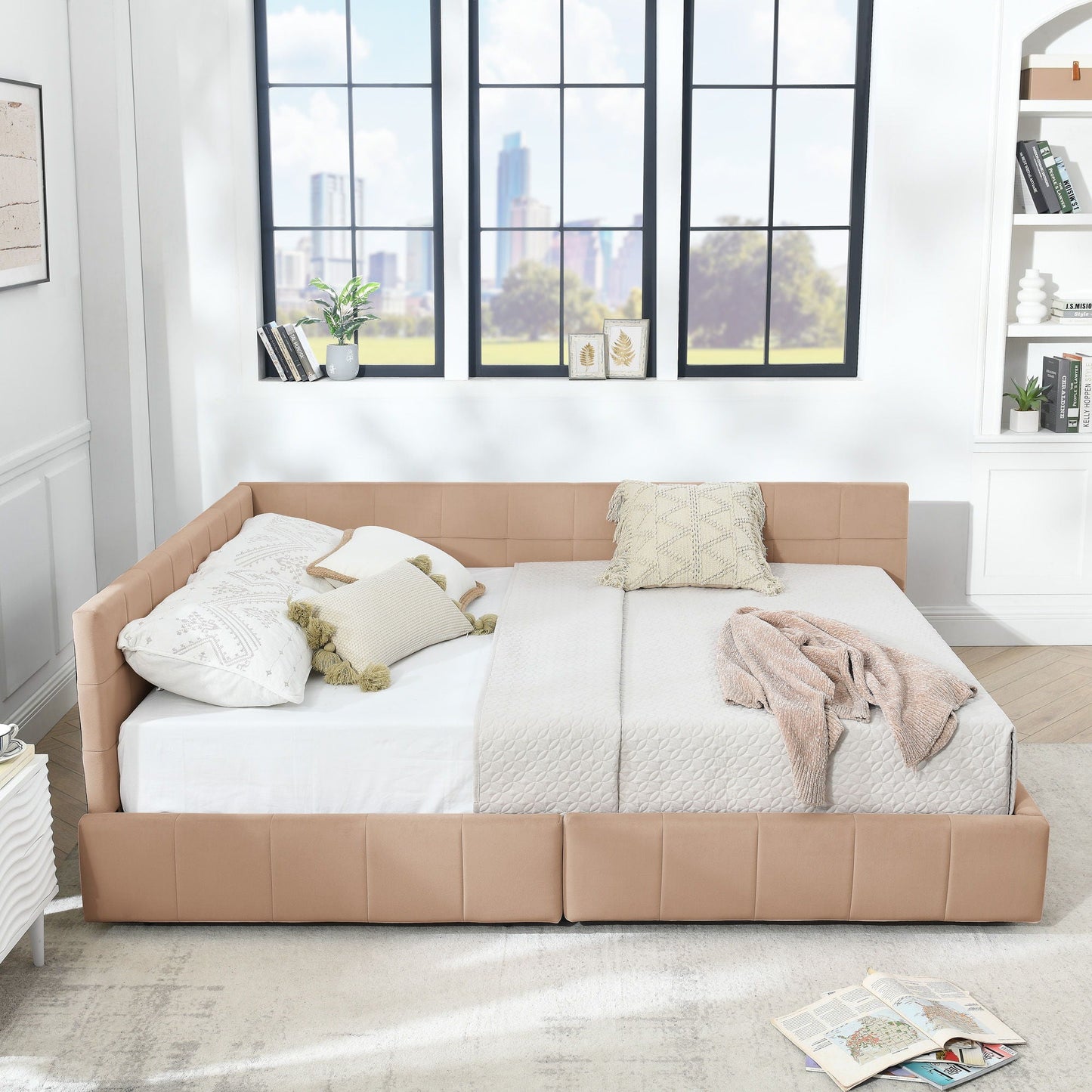 Mid Century Storage Upholstered Tufted Bed Frame