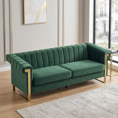 Velvet sofa FX-P81B-RG 834-14 green with gold metal accents by HouseOfZazla on Tampa Home & Garden Store