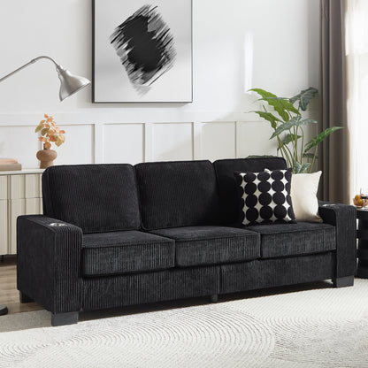 Modern Corduroy 3-Seater Sofa, black textured upholstery by HouseOfZazla on Tampa Home & Garden Store