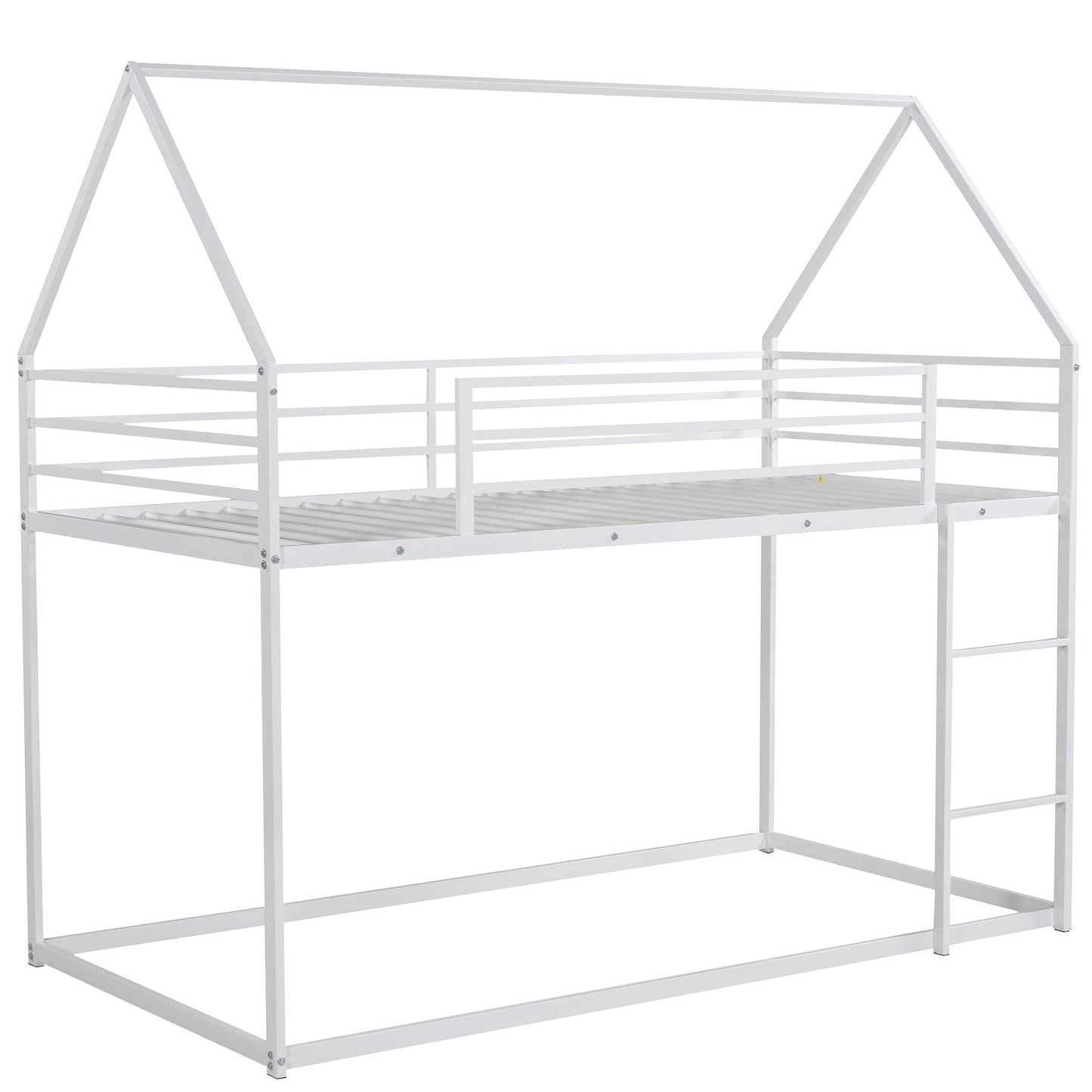 House bunk bed with built-in ladder, white metal frame, by HouseOfZazla on Tampa Home & Garden Store
