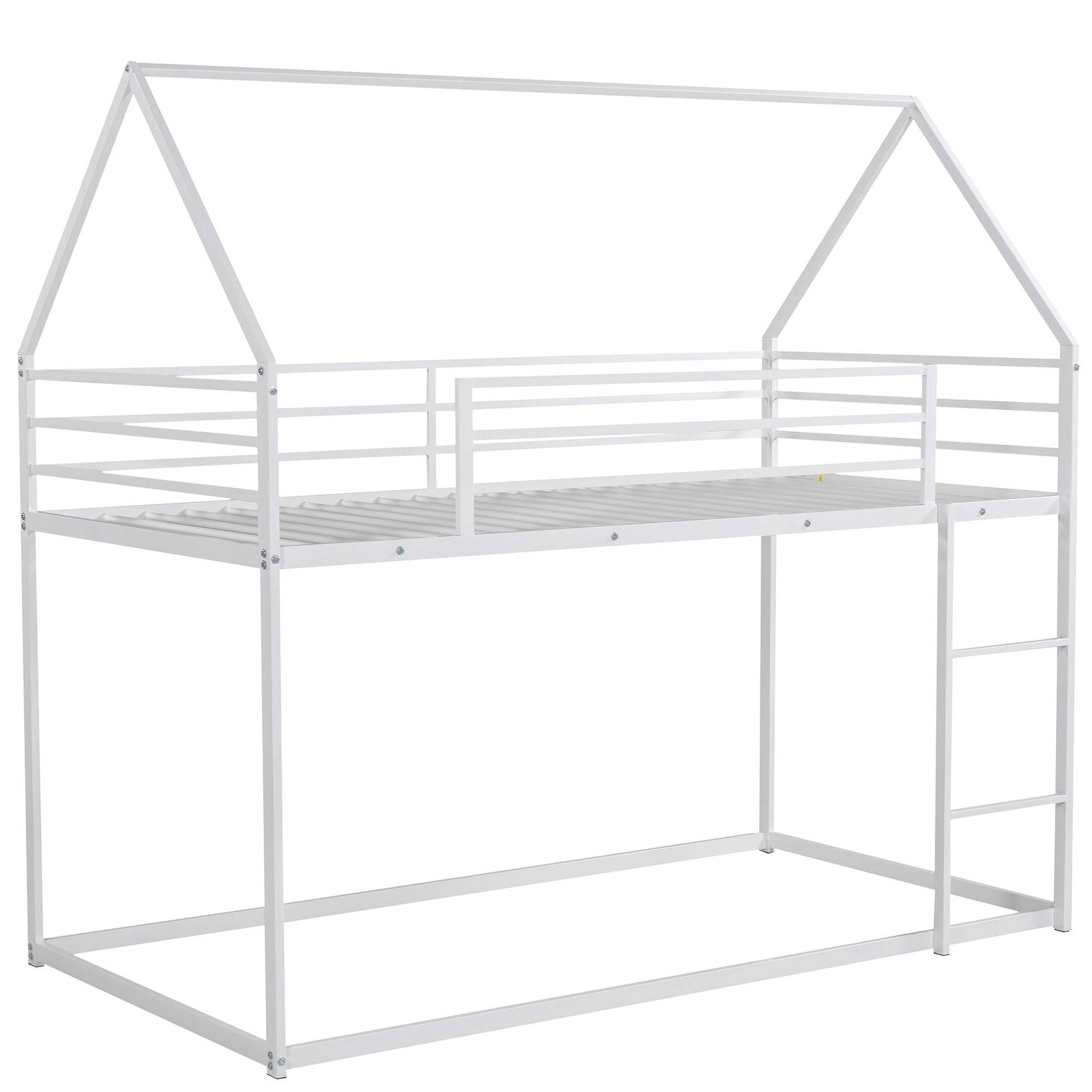 House bunk bed with built-in ladder, white metal frame, by HouseOfZazla on Tampa Home & Garden Store