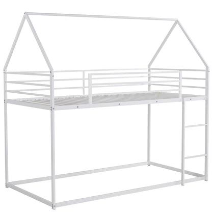 House bunk bed with built-in ladder, white metal frame, by HouseOfZazla on Tampa Home & Garden Store