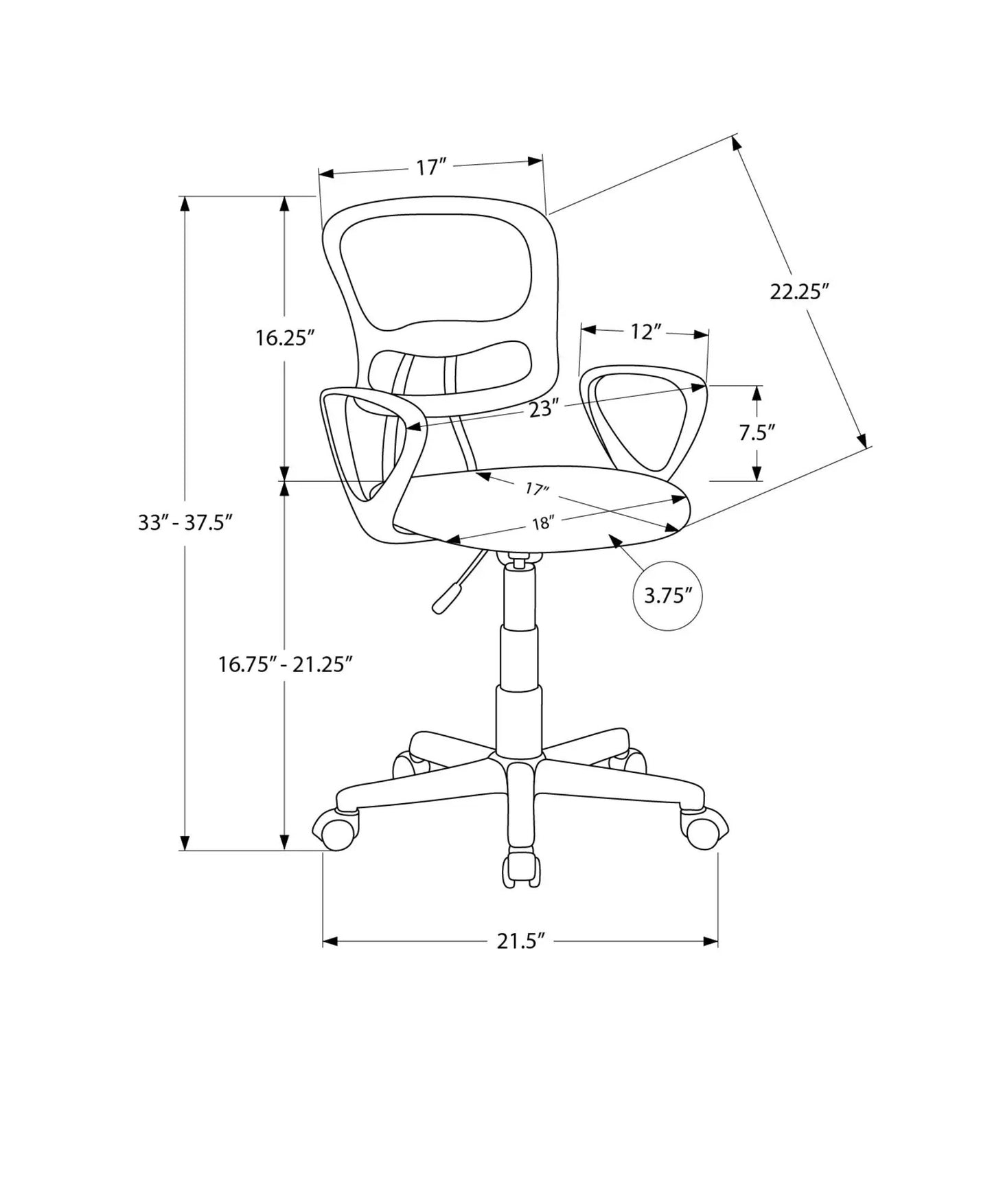 Office chair with black mesh back, adjustable height, swivel and armrests on Tampa Home & Garden Store