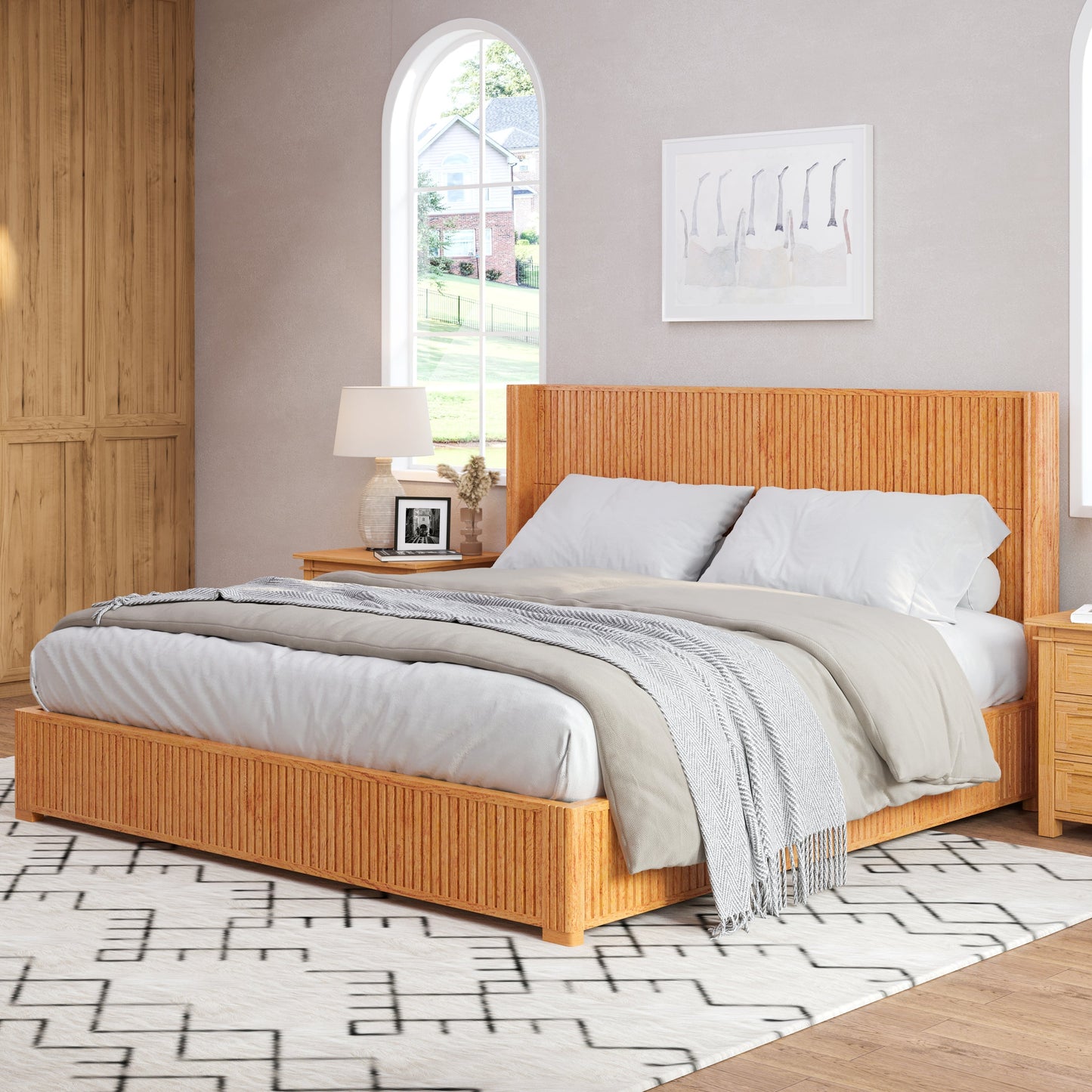 Solid Wood Platform Bed Frame and King Headboard