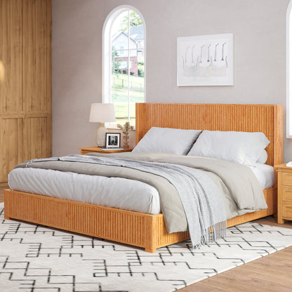Solid Wood Platform Bed Frame and King Headboard