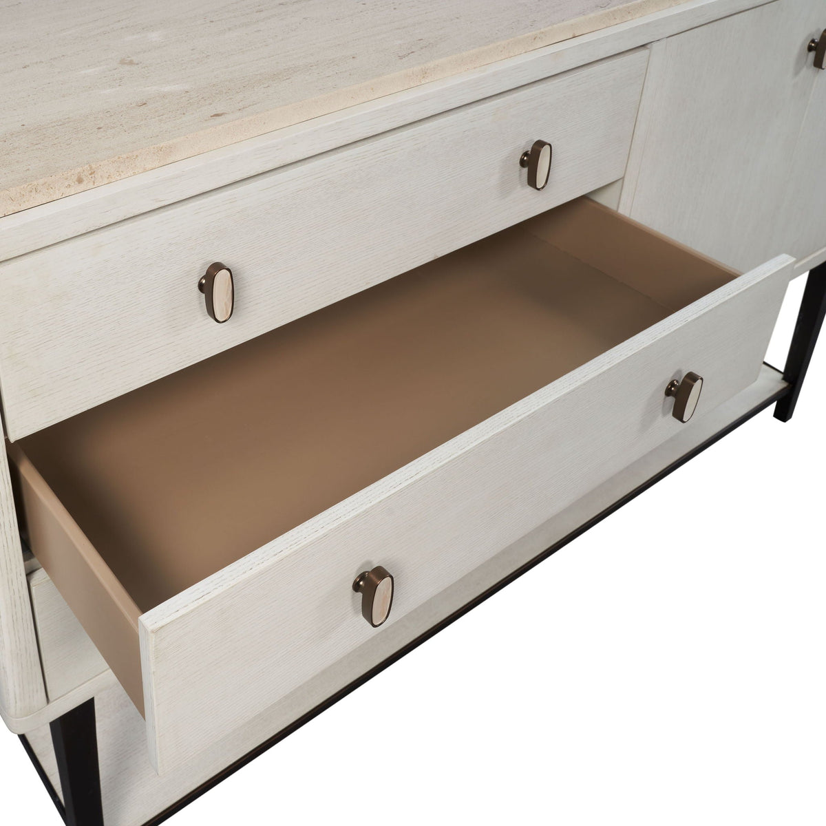 White server with base and power access, 60 wide 18 deep 37 high, oval bronze pulls on Tampa Home & Garden Store