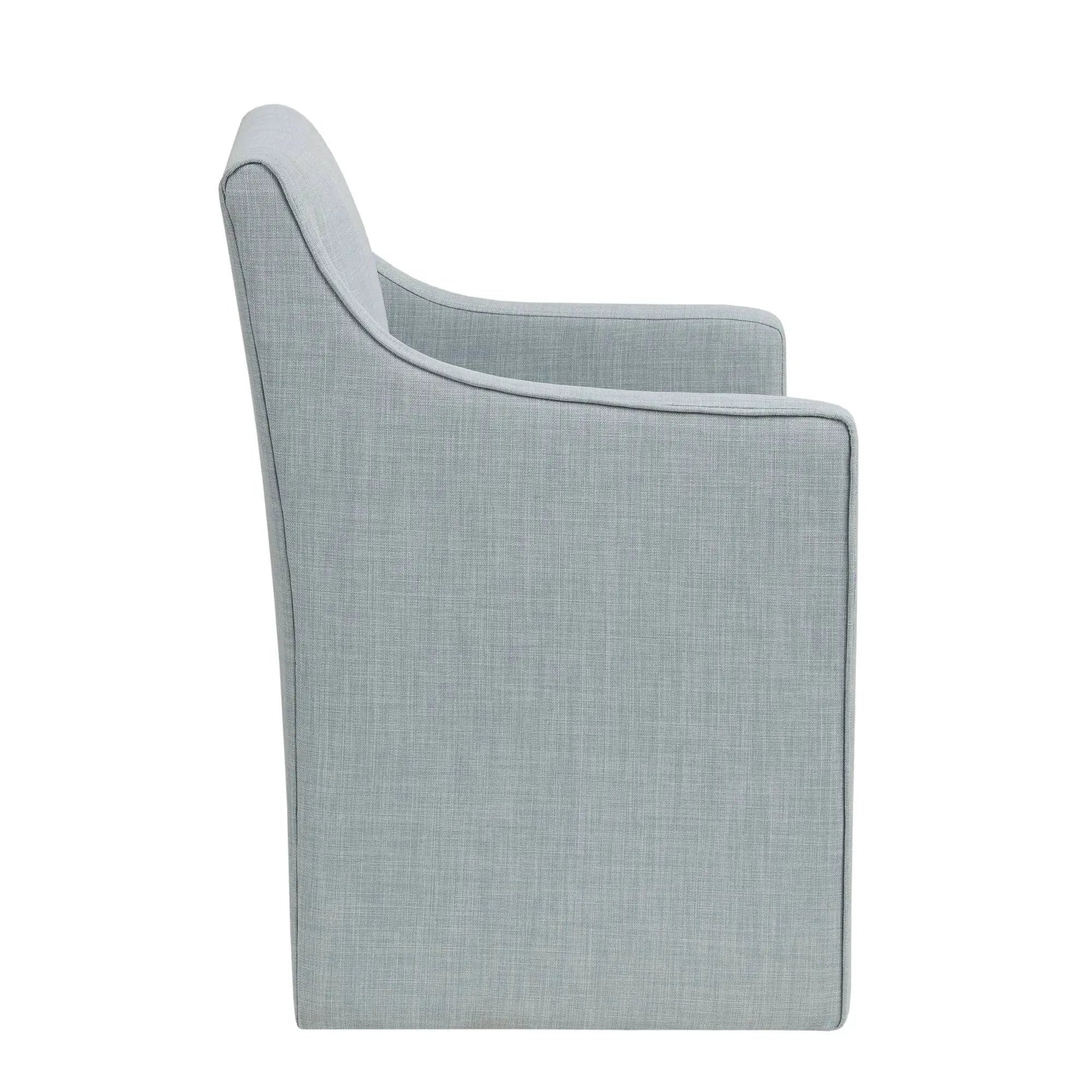 Traditional skirted dining arm chair in light blue-gray fabric by Unique Piece Furniture on Tampa Home & Garden Store