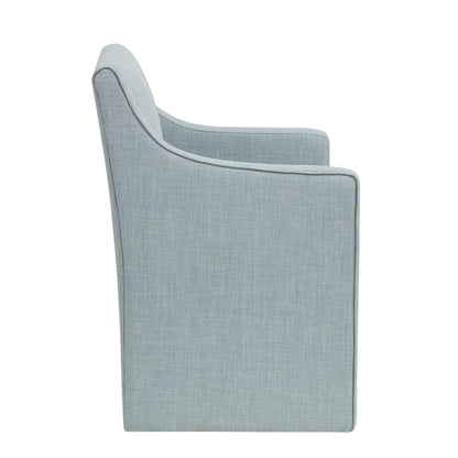 Traditional skirted dining arm chair in light blue-gray textured fabric, HouseOfZazla on Tampa Home & Garden Store