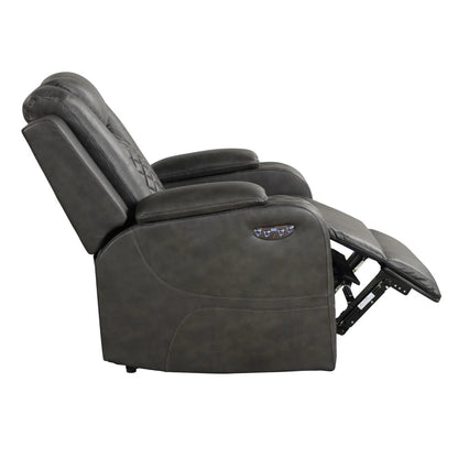 Benz LED & Power Recliner Chair with adjustable headrest in dark gray leather with side control on Tampa Home & Garden Store