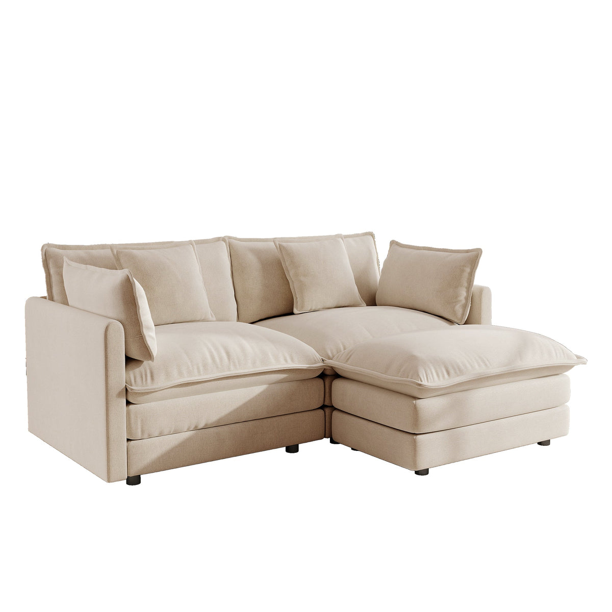 Beige chenille two-seater L-shaped sectional sofa with ottoman, HouseOfZazla on Tampa Home & Garden Store