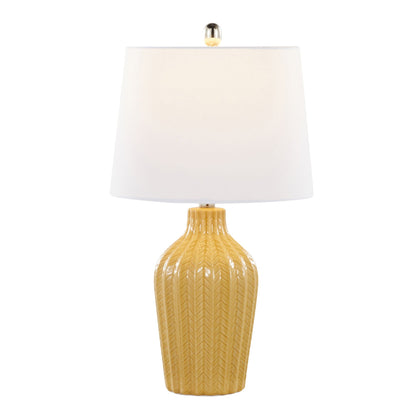 Rockwell Contemporary Table Lamp set of 2 with amber textured ceramic base and white lampshade on Tampa Home & Garden Store