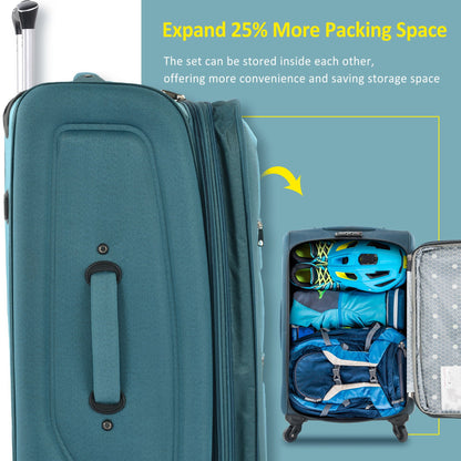 Softside expandable 3-piece teal luggage set by HouseOfZazla with upright spinner wheels on Tampa Home & Garden Store