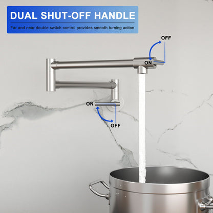 Wall mount pot filler faucet with dual handles in brushed nickel by HouseOfZazla on Tampa Home & Garden Store