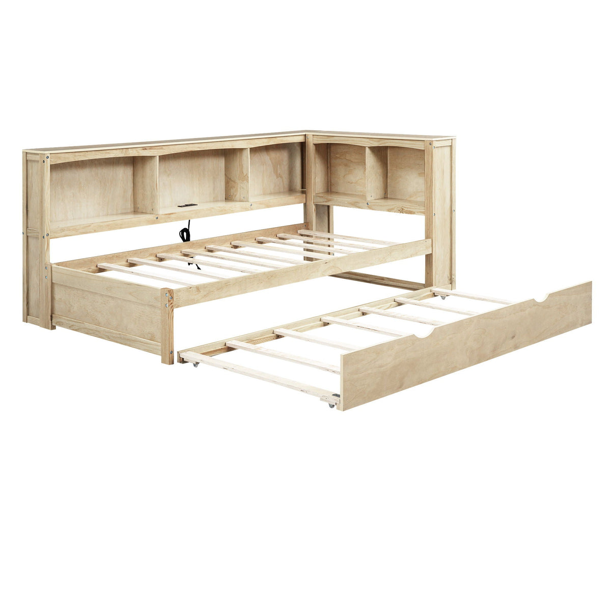 Daybed with trundle and storage cabinets in natural wood finish by HouseOfZazla on Tampa Home & Garden Store