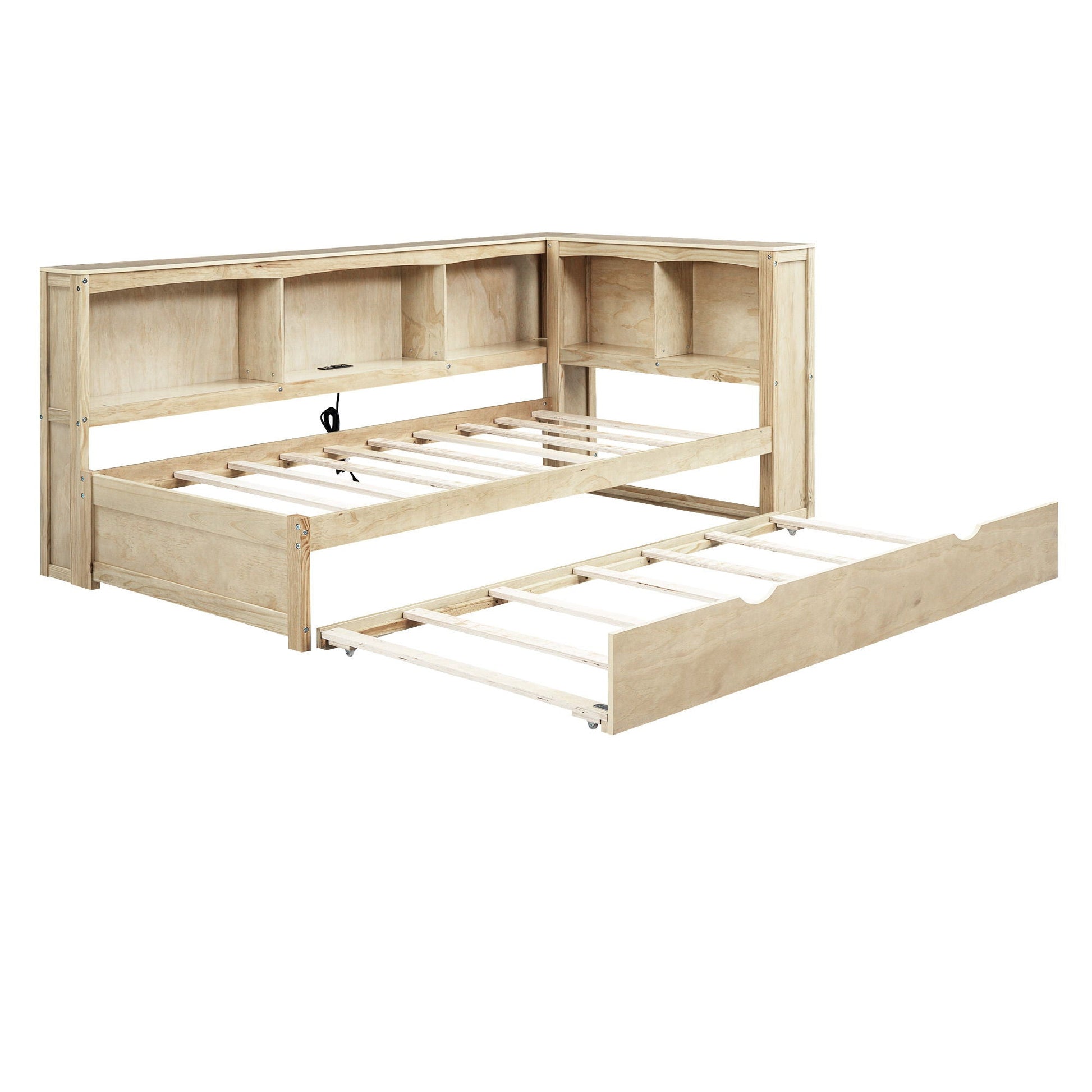 Daybed with trundle and storage cabinets in natural wood finish by HouseOfZazla on Tampa Home & Garden Store
