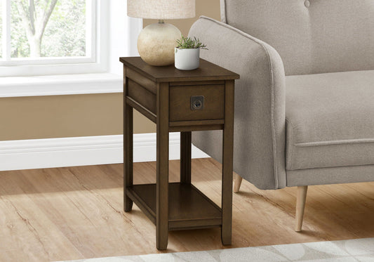 Accent End Table, 2-tier dark wood with storage drawer, lamp and plant top on Tampa Home & Garden Store
