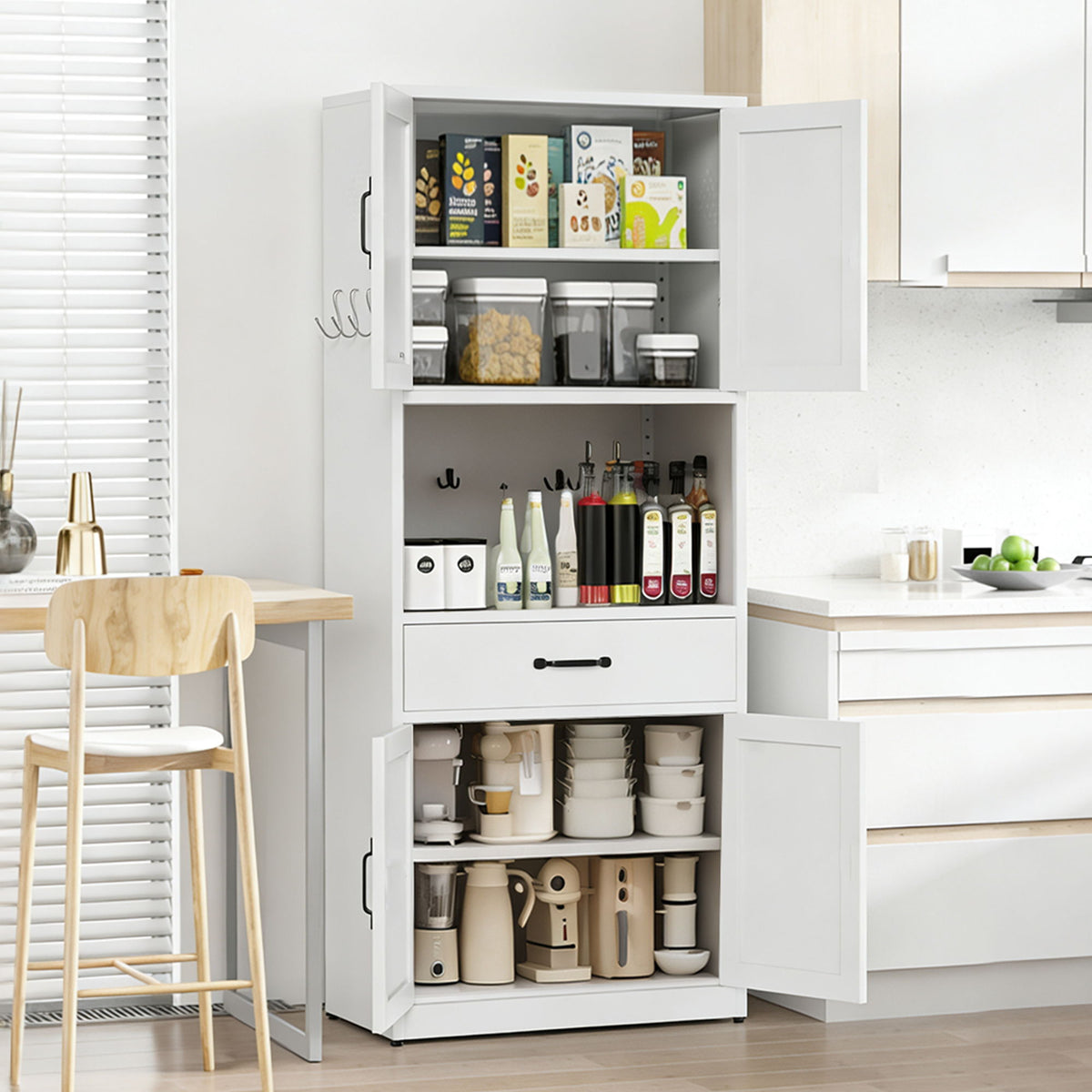 Kitchen Pantry Cabinet with adjustable shelves, drawers and countertop in white by HouseOfZazla on Tampa Home & Garden Store