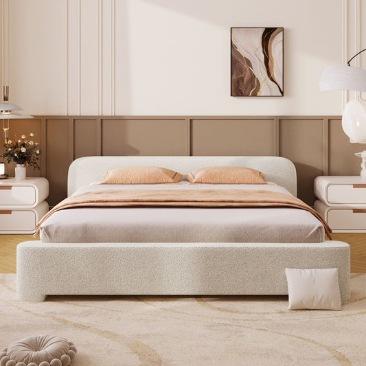 Cozy Bouce Upholstered Bed beige fabric with tufted headboard by HouseOfZazla on Tampa Home & Garden Store