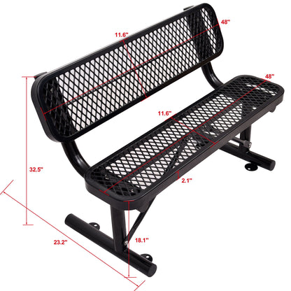 6' outdoor steel bench with backrest by HouseOfZazla, black mesh seating on Tampa Home & Garden Store