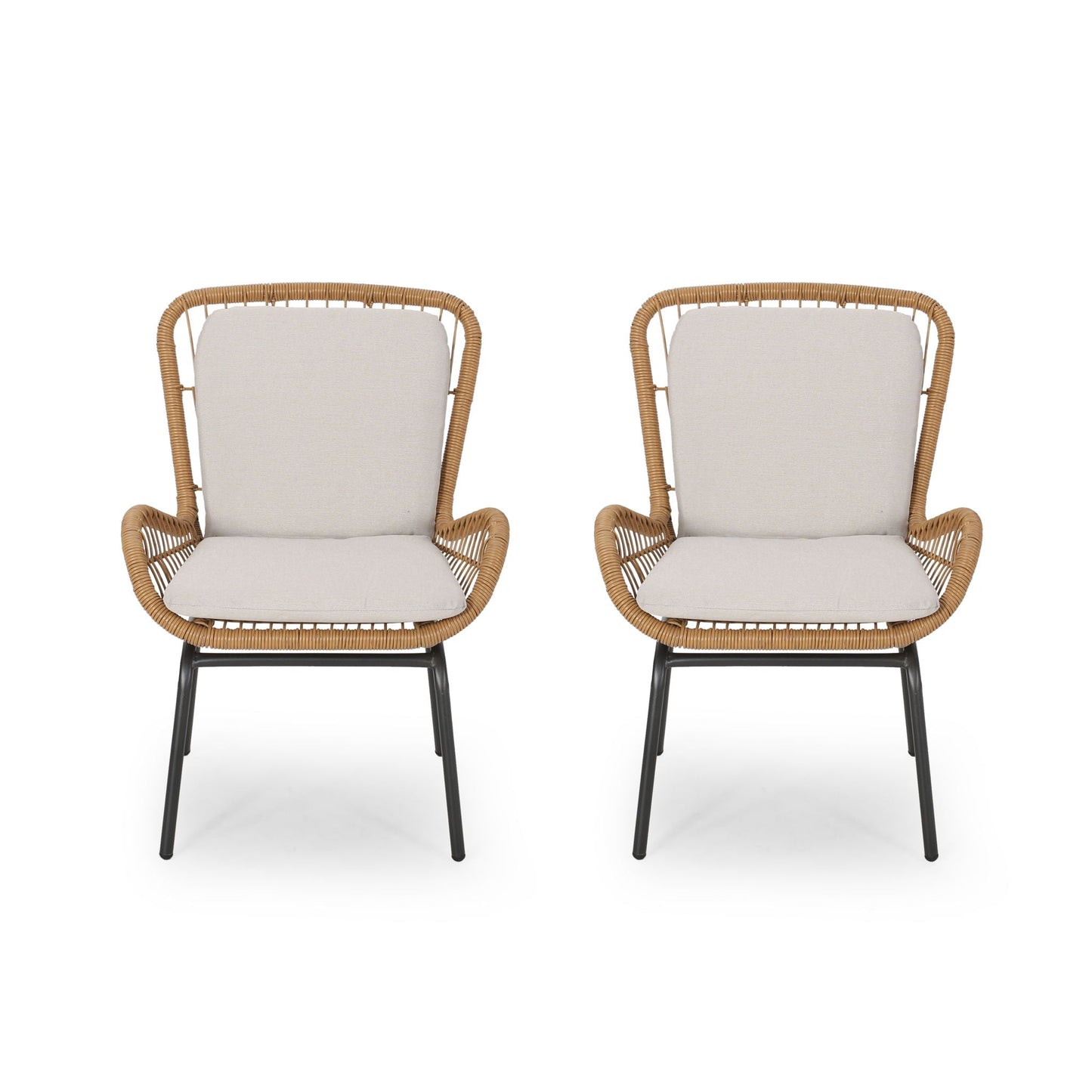 Outdoor wicker club chairs set of 2 with beige cushions by HouseOfZazla on Tampa Home & Garden Store