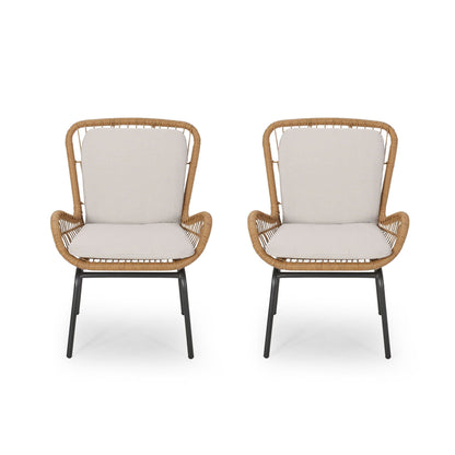 Outdoor wicker club chairs set of 2 with beige cushions by HouseOfZazla on Tampa Home & Garden Store