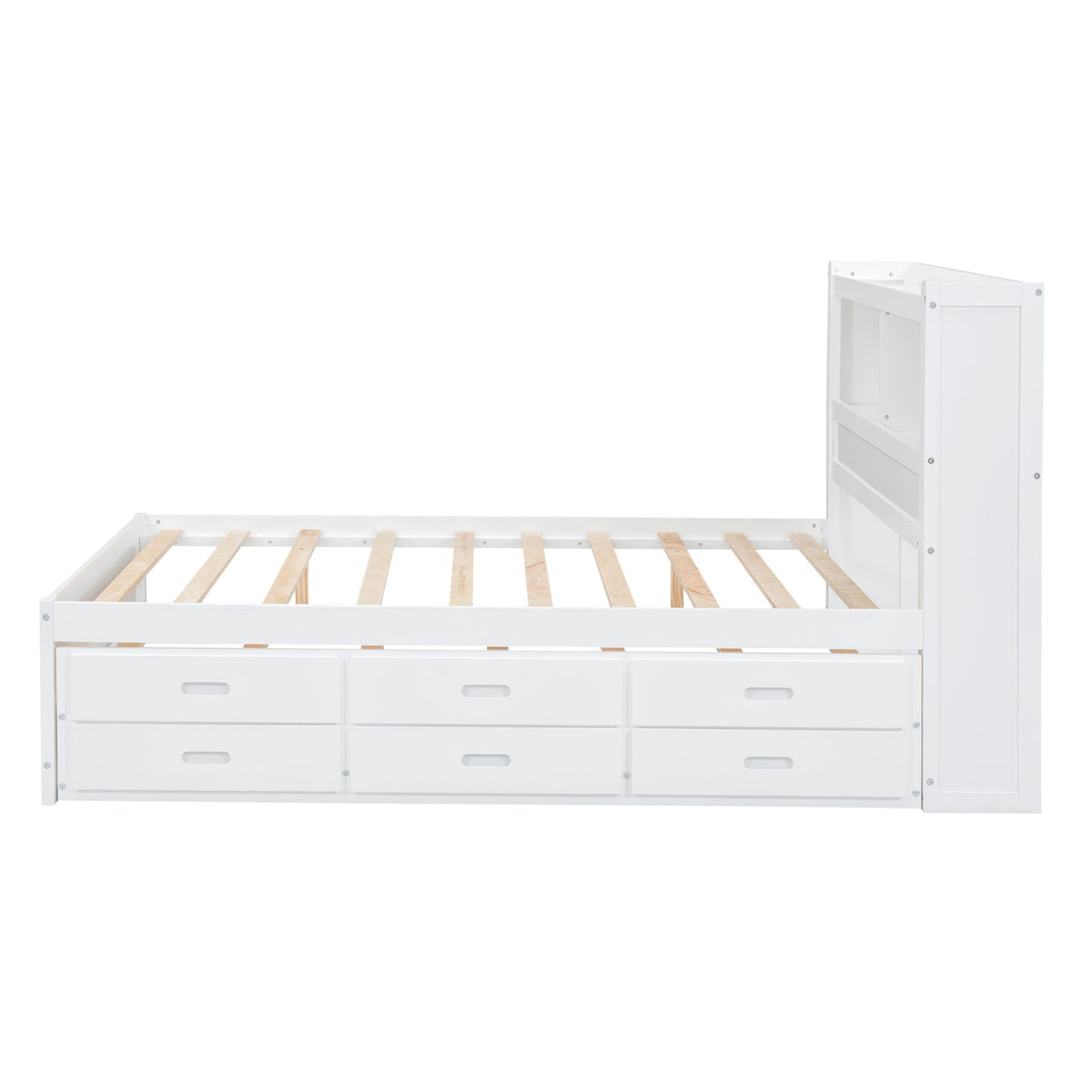 White full-size platform bed frame with built-in drawers and slatted foundation on Tampa Home & Garden Store