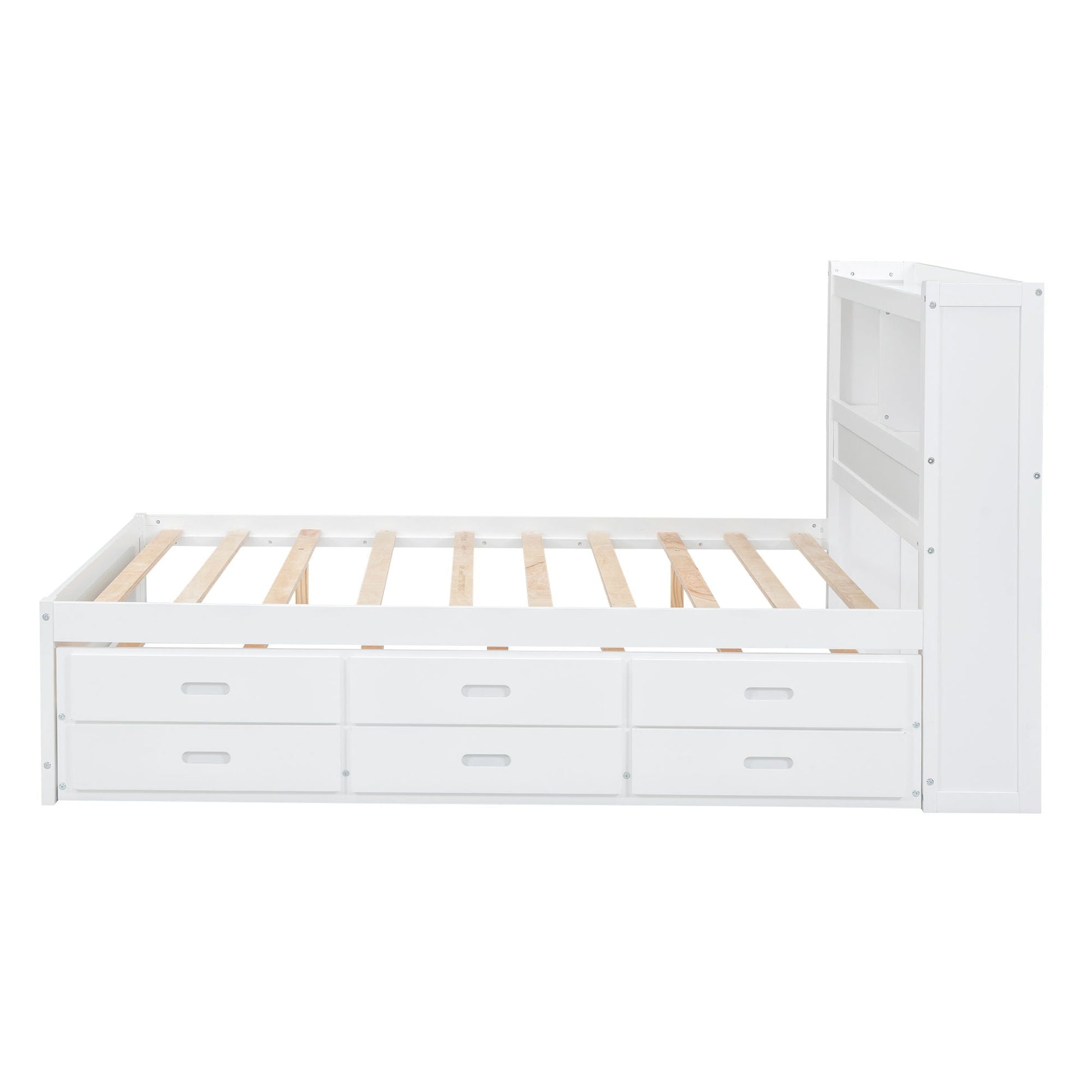 White full-size platform bed frame with built-in drawers and slatted foundation on Tampa Home & Garden Store