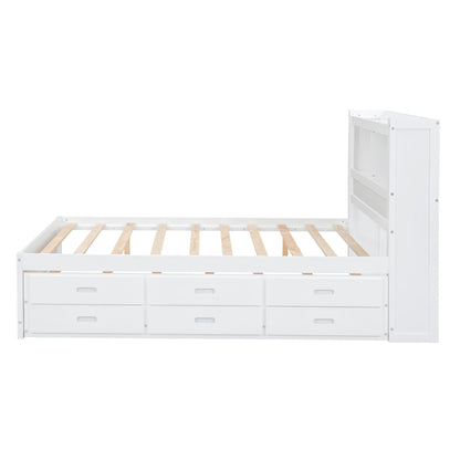 White full-size platform bed frame with built-in drawers and slatted foundation on Tampa Home & Garden Store