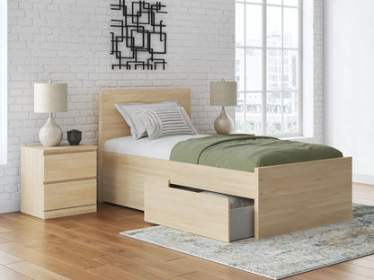 Onita Panel Platform Bed with storage drawers in light oak by Unique Piece Furniture on Tampa Home & Garden Store