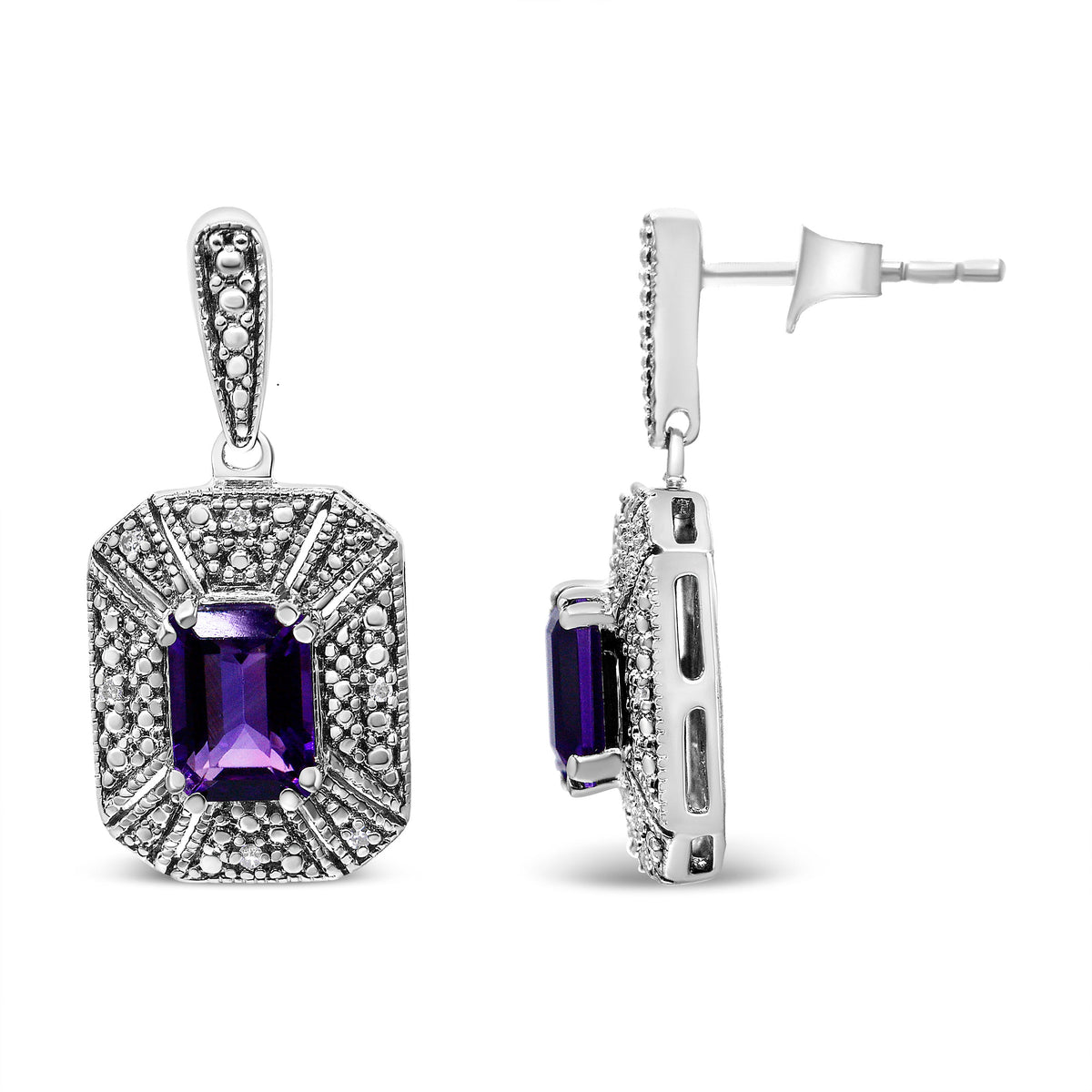 Stud earrings .925 sterling silver purple amethyst 7x5mm with diamond accents by Bids.com on Tampa Home & Garden Store