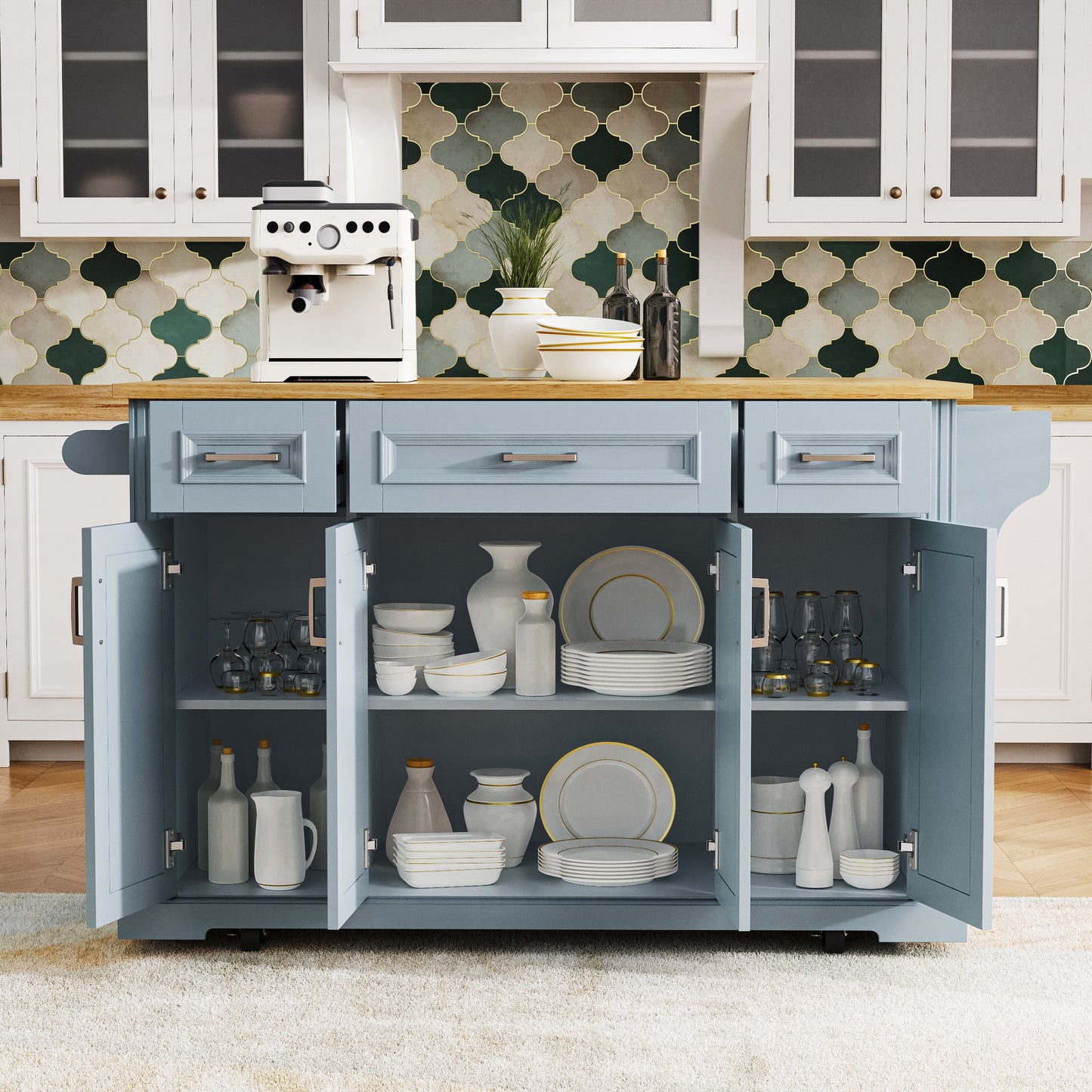 Large Rubber Wood Kitchen Island with Drop Leaf